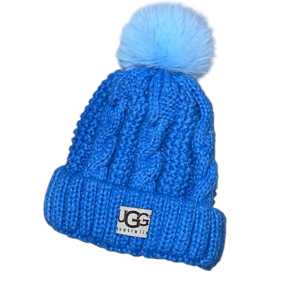 UGG Blue Knit Pom-Pom Beanie